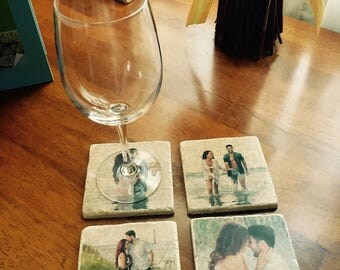 Personalized Picture Coasters - Set Of 4 Natural Stone Tile Coasters Custom Made