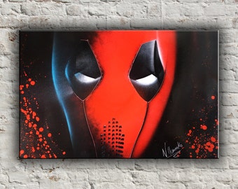 Deadpool painting Marvel art DC comics Super heroes Deadpool picture Spray paint art Geek gift Marvel gift Gift for him Wall art Blood art