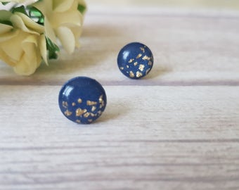 Navy and gold stud earrings, Navy blue earrings for sensitive ears, Birthday gift for bestfriend, Gold and blue earrings, Dark blue studs