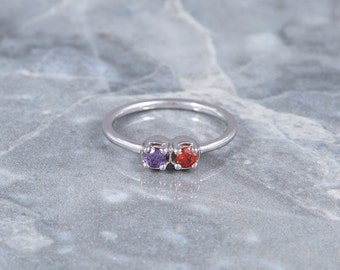 Birthstone Ring, Dual Birthstone Ring, Birthday Ring, Valentines Ring, His And Her Ring, Couples Ring, White Gold Ring, Personalized, Rings