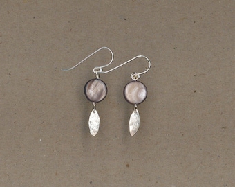 Shell with Sterling Silver Hammered Drop Earrings Handmade by Chris Hay
