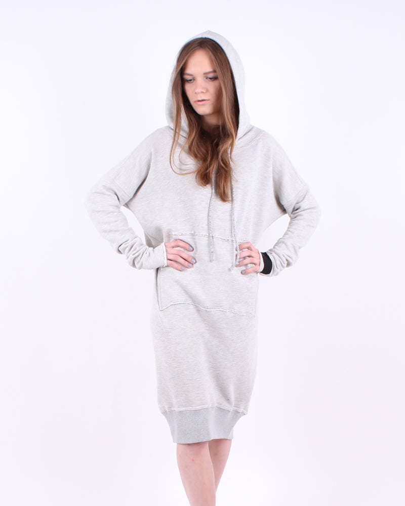 Hooded Dress / Grey Oversized Hoodie / Long Hoodie / Grey