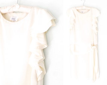 80s Party Dress * 1980s Ivory Flapper Dress * Ruffle Sleeve Dress * Small / Medium