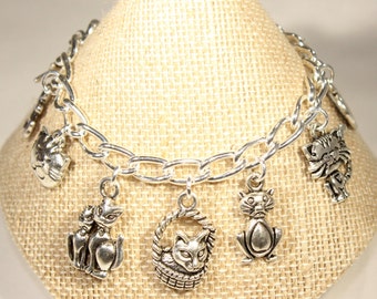 Cat Bracelet - Cat Jewelry - Cat Charms - Love Cats Gift - Cat Lover Gift - Silver Cat Charms - Kitty Jewelry - Kitten Jewelry