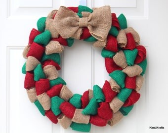Burlap Wreath - Christmas Wreath - Wreath - Door Decor - Red and Green Wreath - Wreaths - Door Wreath - Holiday Wreath