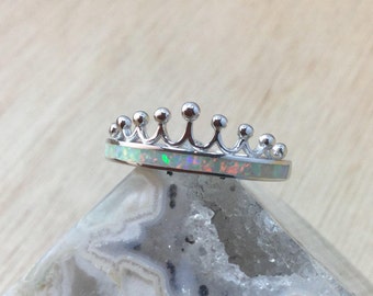 Sterling Silver Opal Crown Ring FAST Shipping FREE Gift Box Alternative Bride Opal Engagement Ring Promise Ring Anniversary Gift for Wife