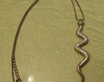 Silver tone rhinestone snake serpent necklace pendant jewelry ball chain