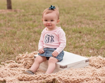 Monogram Long Sleeve Bodysuit | Girls Monogrammed Bodysuit | Long Sleeve Bodysuit | Girls Ruffled Bodysuit | Gift for Baby | Gifts under 25