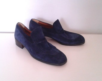 Vintage 1960's Pierre Cardin Royal Blue Suede Shoes Loafers Sz 7 1/2 Men's 9 Women's Designer Mod Dapper
