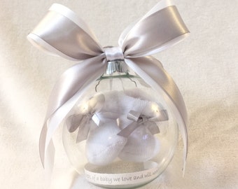 Pregnancy Loss/Miscarriage Ornament with Floating Baby Booties, Angel Baby Memorial Ornament with Bible Verse