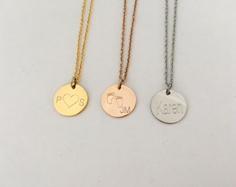Name disc necklace, gold silver rose gold initial,disc initials necklace, circle name necklace, baybe shower gift, necklace,bridesmaid gif