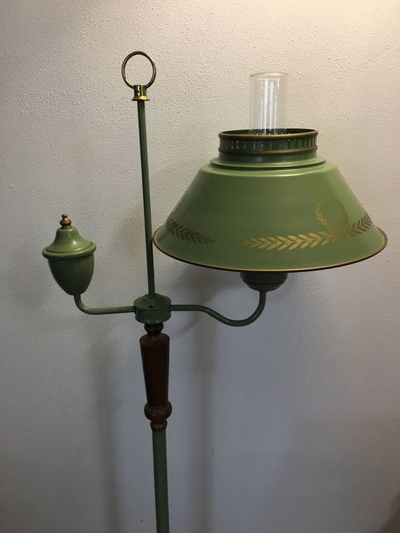 Vintage Mid Century Green Metal Tole Floor Lamp