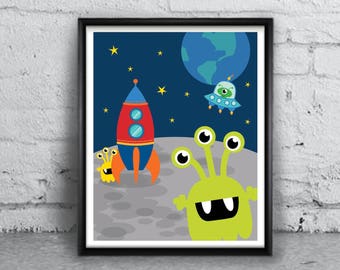Space Rocket Robot Printable Art, Digital Printables, Nursery Print Downloadable Art Poster Print, Baby Boy Room Decor / INSTANT DOWNLOAD