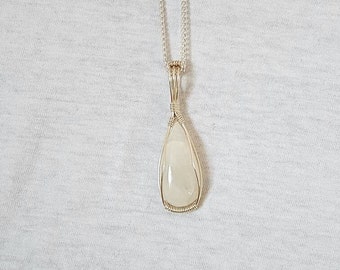 15% OFF Teardrop shaped rainbow moonstone wire wrapped pendant in silver filled wire OOAK