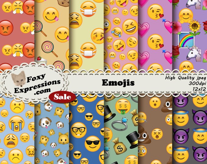Emojis digital paper will add emotions to your crafts. Mad, Sick, Happy, Money, Poo, Pets, Love, Unicorns...you name it. Say it with Emojis.