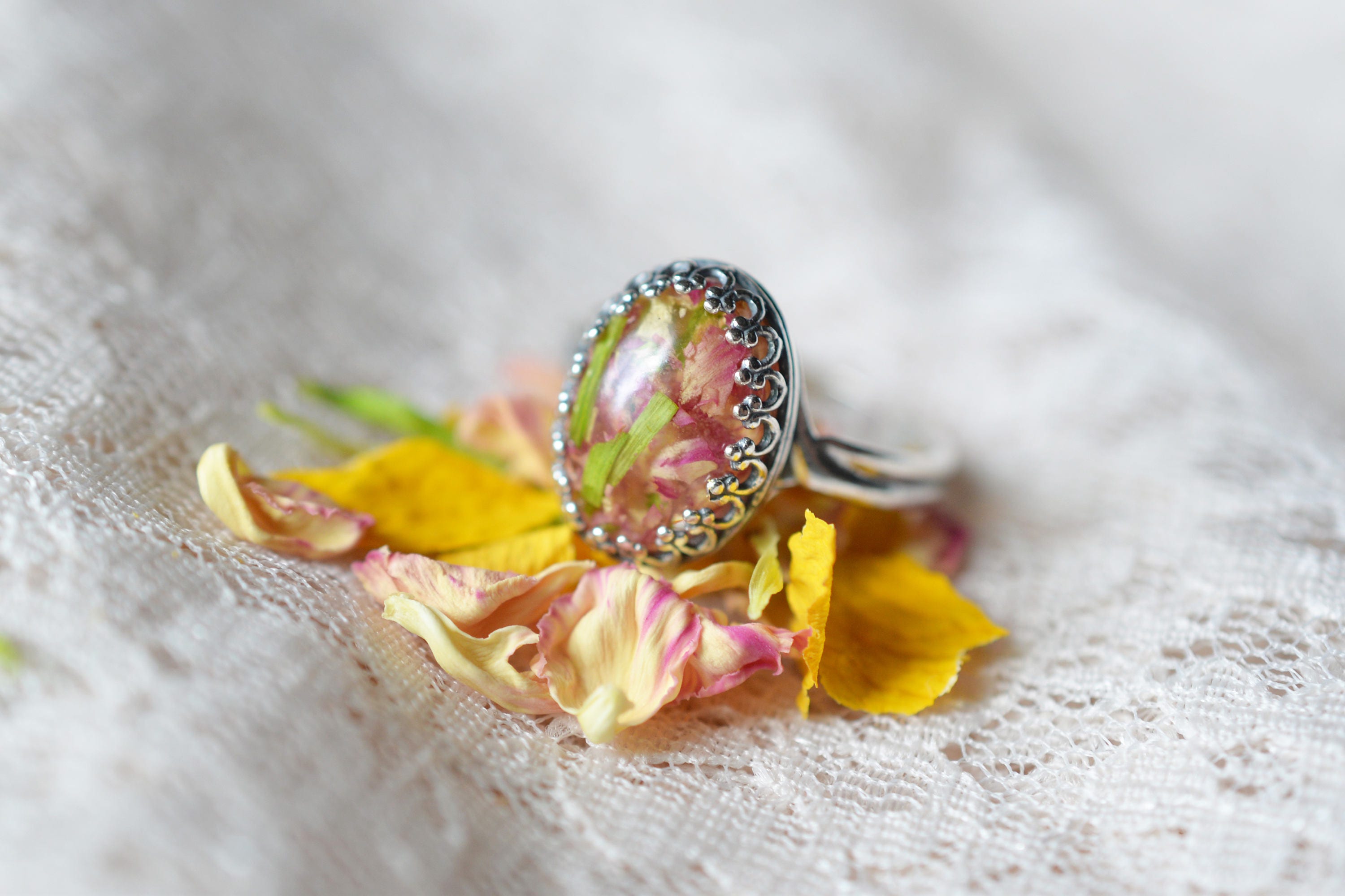 Funeral Flowers Memorial Sterling Silver Oval Crown Ring