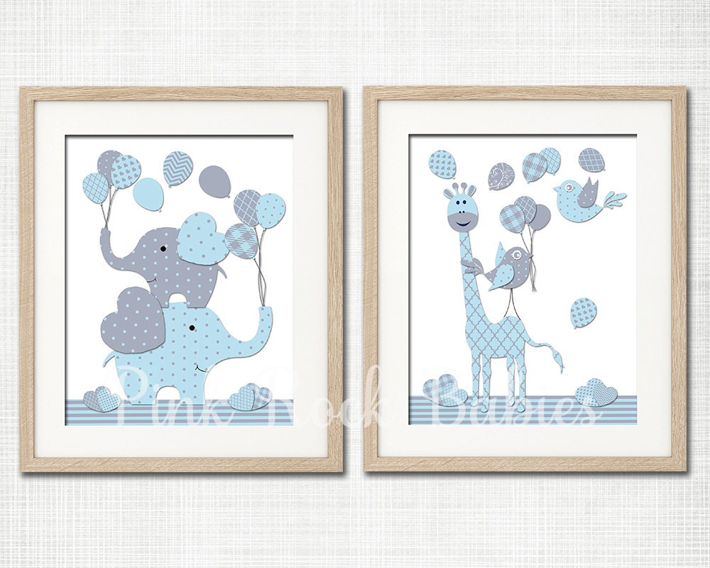 Baby boy nursery decoration nursery blue elephant giraffe wall