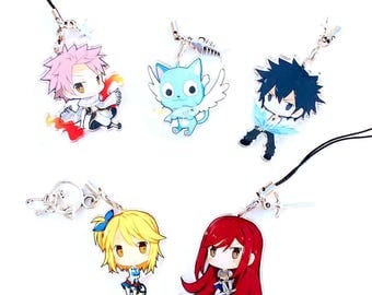 Hand-Drawn Double Sided Front & Back Anime Acrylic Charms with Phone Strap