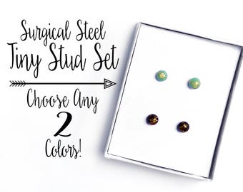 4mm Gold Flake Stud Earring Set, 2 Pair Set, Tiny Stud Earrings, Gold Leaf Earrings, Surgical Steel Studs, Canadian Seller, Gift Idea