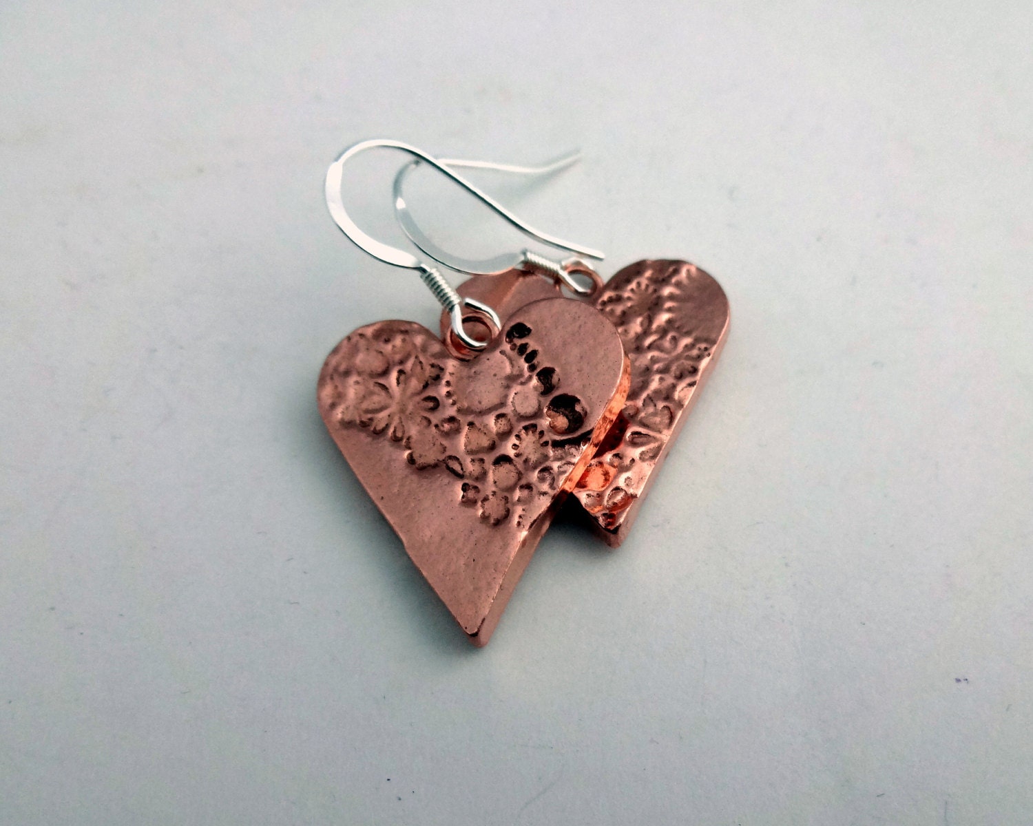 Copper Heart Earrings Floral Copper Earrings Flower