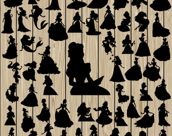 57 Disney Princess SVG, Disney Princess Silhouette Clipart, Ariel Svg, Aurora Svg, Belle Svg, Cinderella Svg, Jasmine Svg, Snow White Svg.