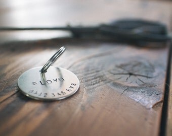 Personalized Hand Stamped Silver Dog Tag // Custom Pet ID - Dog ID Tag - Dog Collar Name Tag - Cat ID Tag - Metal Pet Tag