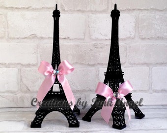 10 inch Black Eiffel Tower Cake Topper, Black and Pink Paris Topper, Paris Themed Party Decor, 1 Tower Included