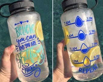 Believe You Can Wide Mouth Water Bottle with Tracker, Water Intake Tracker, 34oz, Inspirational Water Bottle, Screw On Lid, Drink Your Water