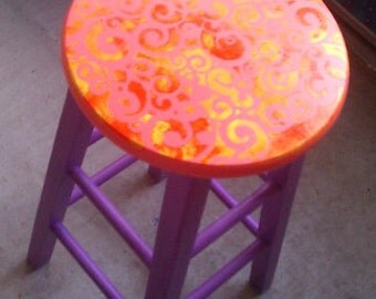 Bar Stool, Hand painted wood bar stool, Whimsical bar stool, Upcycled Wooden Stool, Hand painted renovated refurbished wood bar stool