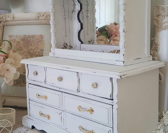 White Vintage 15 inches,Vintage Jewelry Armoire, French country,gift for her, vintage décor, Wood Jewelry Box, hutch