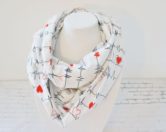 Infinity scarf with heartbeats, fall scarf, nurse gift, scarf for nurses,