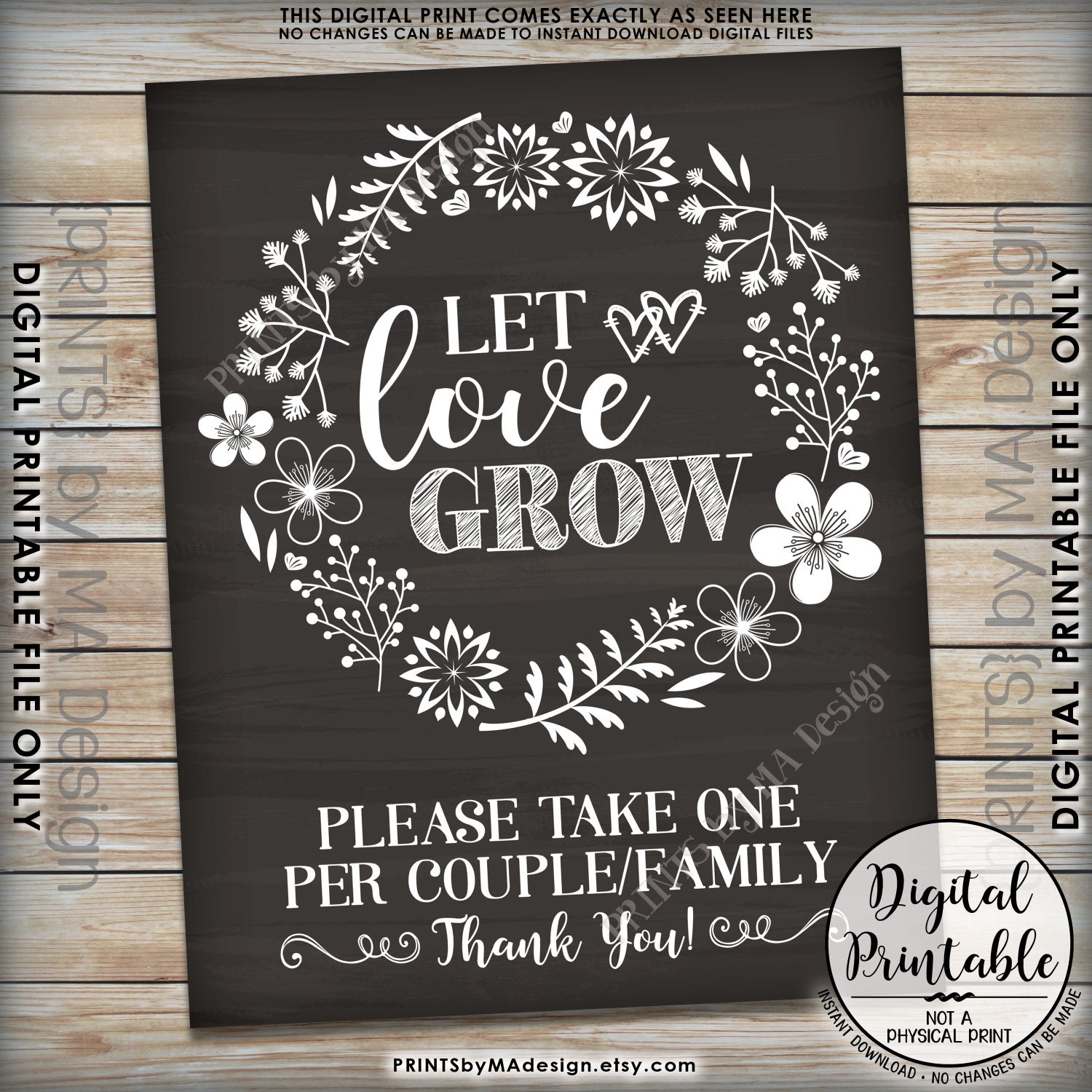 Let Love Grow Sign Watch Our Love Grow Wedding Favors 1 Per Couple 
