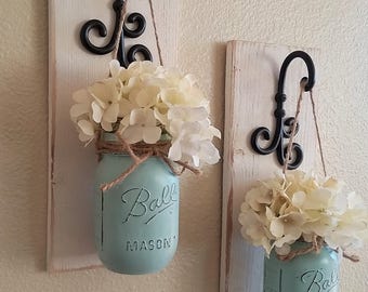 Set of 2 Mason Jar Sconces, Mason Jar Wall Decor, Country Decor, Hanging Mason Jar Sconce, Mason Jar Decor, Wall Sconce, Farmhouse Decor