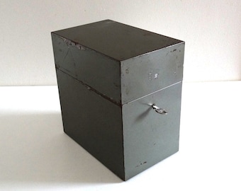 Vintage FLAMBO File Box - French Retro 60s Green Metal Archive Rack - Mid Century Industrial Desk Box