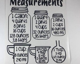 Kitchen Measurement stickers, YOU PICK COLOR Kitchen Measurement Decals, Baking Conversion stickers, Kitchen measurement chart