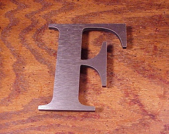 Vintage Store Plastic Brushed Silver Finish Capital Letter F Plastic Sign 5 Inches Tall, Architectural Salvage Wall Home Decor, Craft Supply