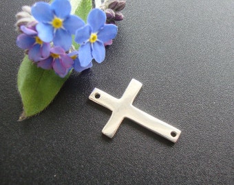 Sterling Silver Sideways Cross Connector, 19x12mm, Handmade Findings