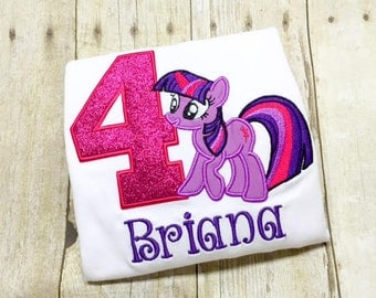 My little pony birthday shirt or bodysuit - twilight sparkle pony - pony birthday shirt - monogram pony - purple pony
