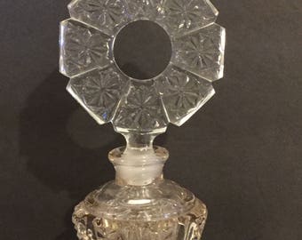 Vintage Cut Glass Clear Perfume Bottle Art Deco Style | Hand Ground Stopper | Vanity Dressing Table | Gift for Her | Bright Heavy Glass |