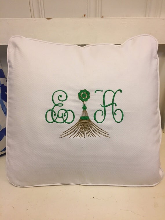 wedge pillow with monogram // reading pillow // tassel decor