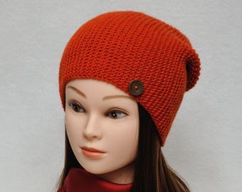 Hand Knit Slouch Beanie Slouchy Beanie Womens Hats Orange Knit Hat Slouchy Hat Winter Hat Girlfriend gift|for|her Slouch hat Womens Gift