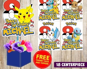 18 Pokemon centerpieces, Pokemon printable centerpieces,Pokemon party supplies,Pokemon birthday, Favors, decorations