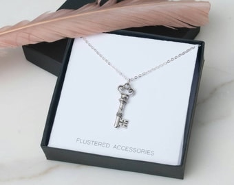 Sale, Key Necklace, Skeleton Key Necklace, Silver Key Necklace, Gift,