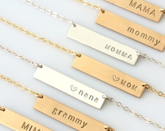 Custom Hand Stamped Necklace,Mama Bar Necklace,Nana Bar Necklace,Mommy Bar Necklace,Grammy,MiMi,Personalized Name Bar,LEILAjewelryshop,N287