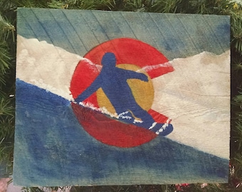 NEW!! One of a kind Snowboarding Co Flag Painting on CO rough cut Pine Unique Christmas Gift Idea, hand painted by Shari's O Creations.