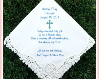 Baptism Gift Girl Christening Gifts Something Blue Christian Confirmation Gift Baby Handkerchief Gift For Goddaughter For Godchild Baptism