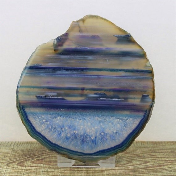 Blue Clear Banded Quartz Agate Slice Polished Geode Slab Blue Clear Banded Quartz Agate Slice Polished Geode Slab 106mmx100mmx4mm 95g 3 Size Wind Chimes Mobiles Mosaic Coasters 1gsasm586 From