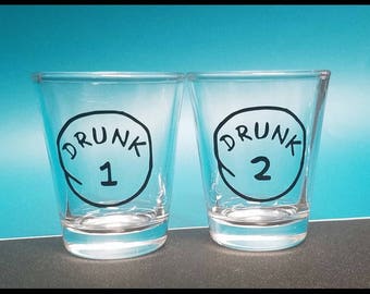 Drunk 1-4 shot glasses drunk 1 drunk 2