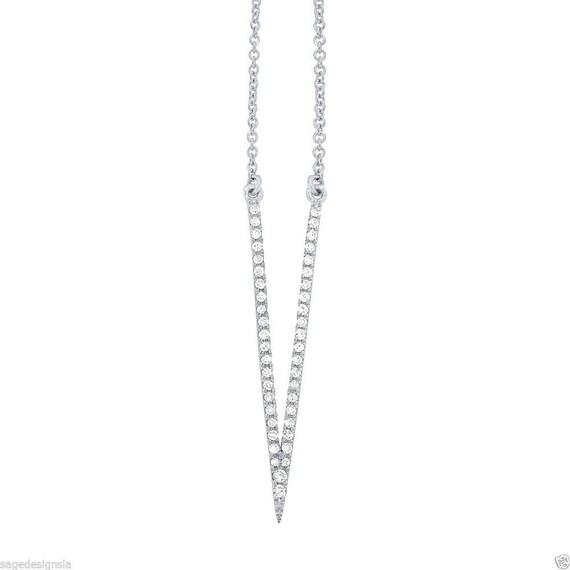 0.16CT 14K White Gold Natural Diamond V Pendant Necklace G SI1