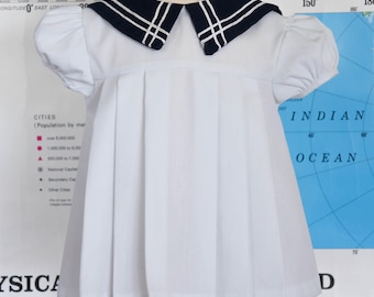 Vintage Baby Sailor Dress / White Baby Sailor Dress / White Baby Dress / Nautical Baby Dress / Summer Dress / Size 3 Months / Size 6 Months